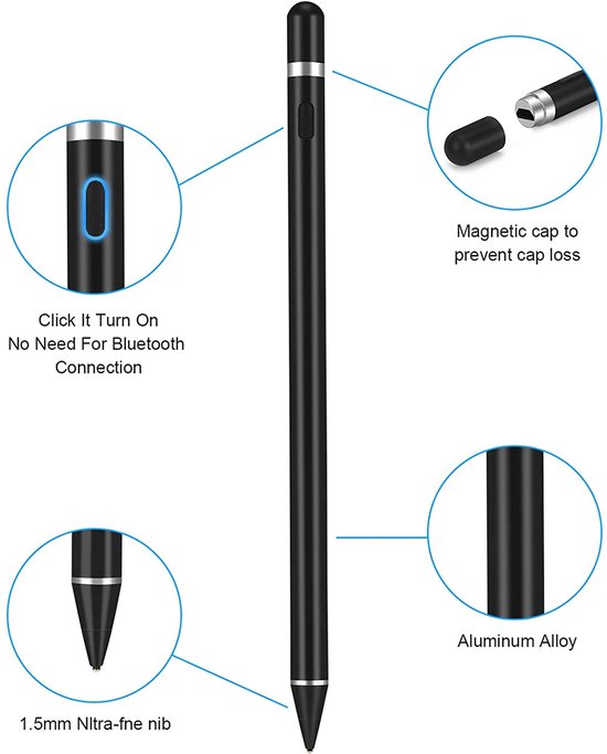 Active Stylus Pen - Oplaadbare touch pen voor tablet en telefoon - Styluspennen - Zwart van Tech2Tech — afbeelding 4