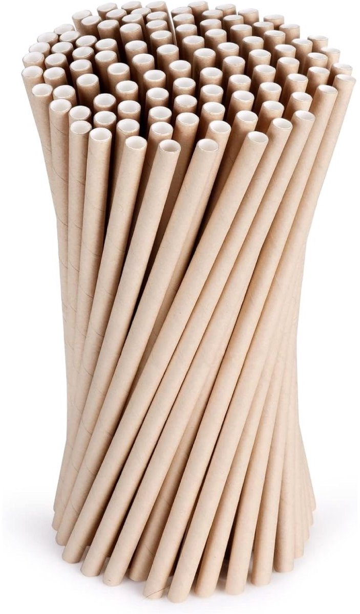 TOVBMUP Papieren rietjes - Biologisch afbreekbaar - Bruin papier - Drinkrietjes - Perfect voor feesten, bruiloften, gelegenheden, feestrietjes - Verpakking van 100
