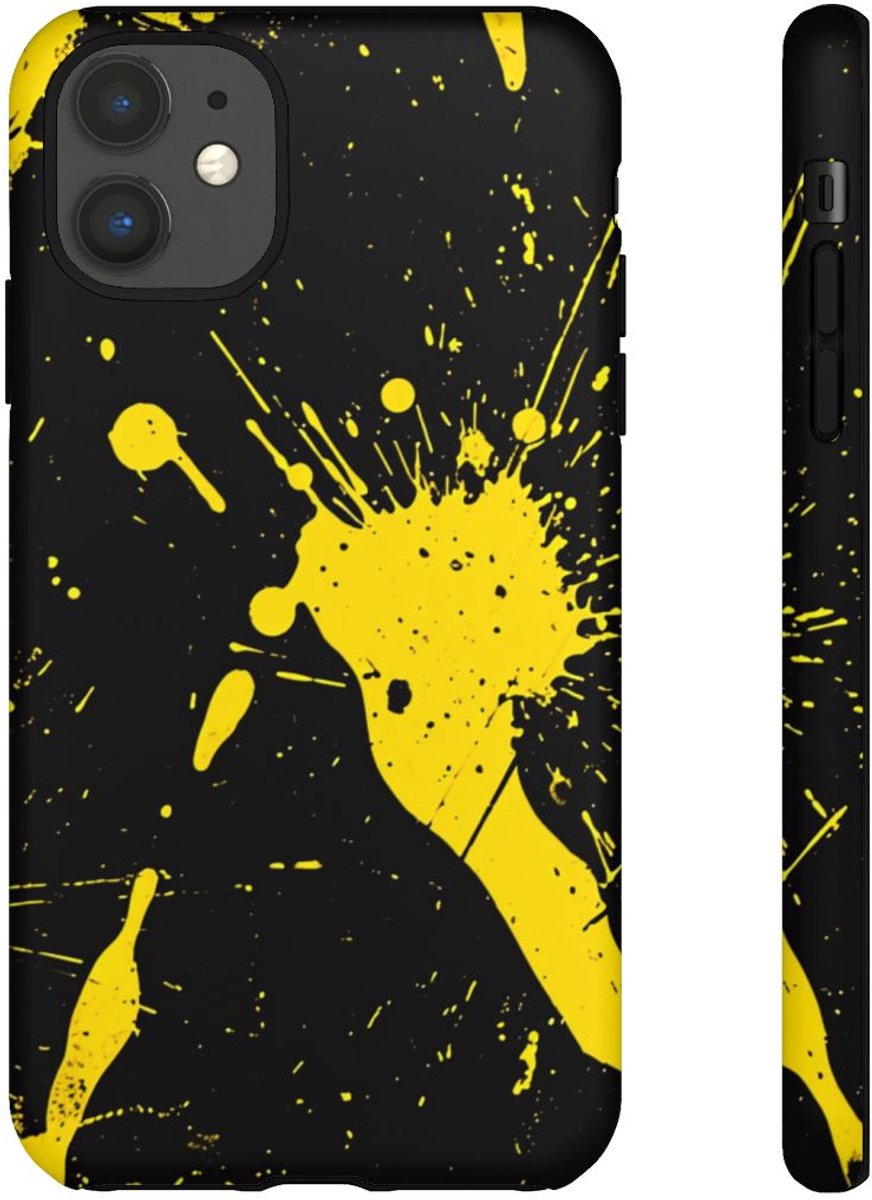 Gele Verfspatten op Zwarte Achtergrond – Telefoonhoesje Geschikt voor iPhone 11