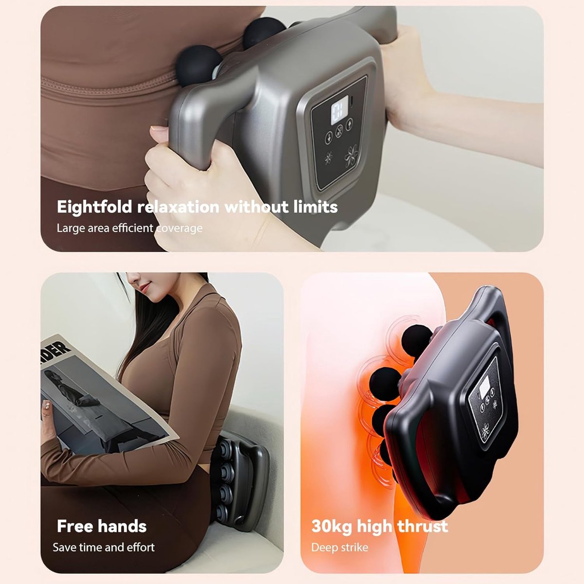 Afbeelding 2 van Hoofdmassagepistool - Elektrisch handmassageapparaat - 6 standen - 99 snelheden - Met oplaadbaar type C - Voor training-volledige lichaamsmassage - Voor diepe weefselmassage (16 koppen - grijs)