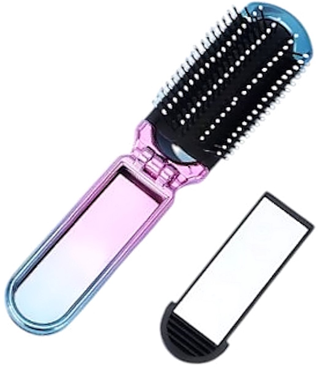 Opvouwbare Haarborstel - Multi | 11 x 3,9 cm | Spiegel/Inklapbaar | Fashion Favorite