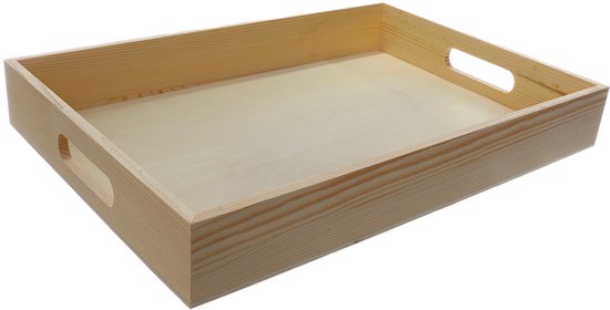 Plateau en bois – Plateau de service avec poignées – 38 x 26 x 5,5 cm – Bois naturel