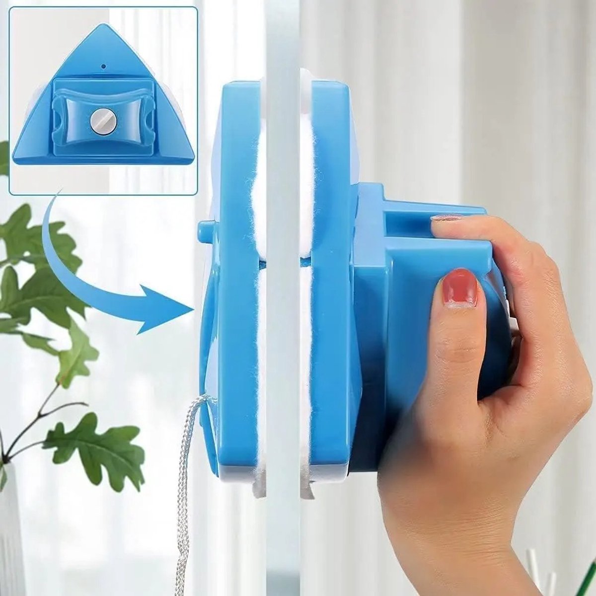 Dubbelzijdige Magnetische Glasreiniger – Ruitenwisser – 5-standen verstelbaar – Voor dubbelglas 4–28 mm – ABS/Natuurlijk rubber/NdFeB magneet – Inclusief 30 doeken en accessoires – 16x13x5,5 cm – Blauw