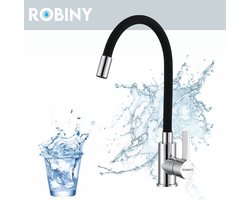 Robiny Keukenkraan - Chrome - Mat Zwart - Flexibele Siliconen Slang - 360° Draaibaar - 3/8" aansluiting