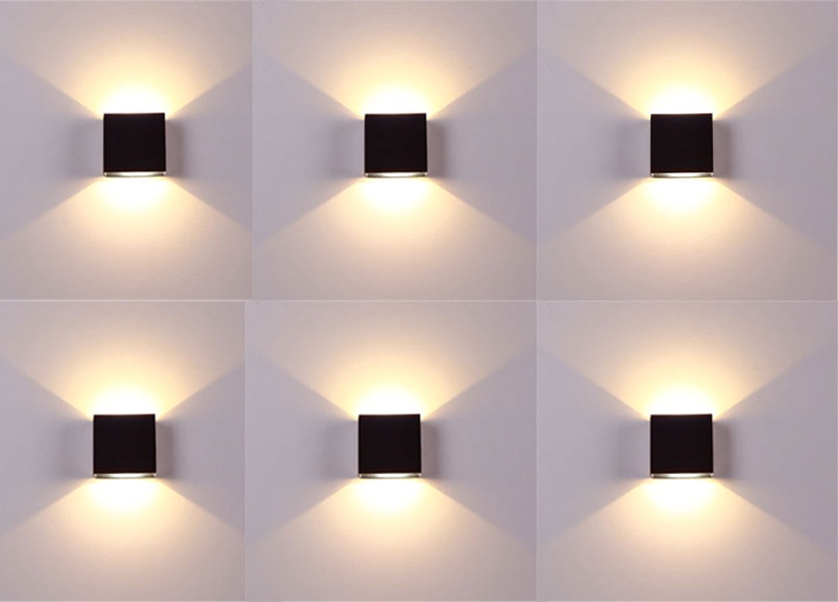 Wandlamp - Wandlamp Buiten - Wandlamp Binnen Woonkamer - Zwart - 6 Stuks - 3000K warm wit licht - Wandlampen - Muurlamp - Lamp