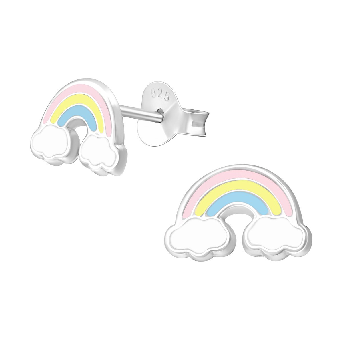 Oorbellen meisje regenboog - wolkje - zilver - pastel