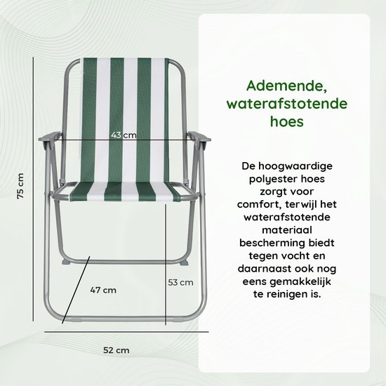 EASTWALL Klapstoel - 52 x 47 x 75 cm (BxDxH) - Campingklapstoel - Opvouwbare Campingstoel - Vouwstoel - Waterafstotende Hoes - Lichtgewicht - Groen/wit van EASTWALL — afbeelding 4