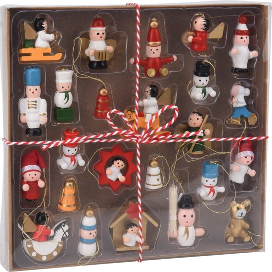 Set van houten kerstdecoraties, 24 stuks.