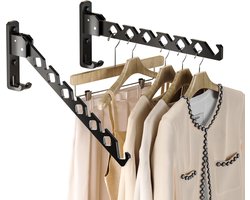 Aan de muur bevestigd droogrek, zwart droogrek, kledinghaak aluminium, intrekbaar, opvouwbaar, binnen wand gemonteerd droogrek, ruimtebesparend, wasruimte slaapkamer, zwarte 2-delige set