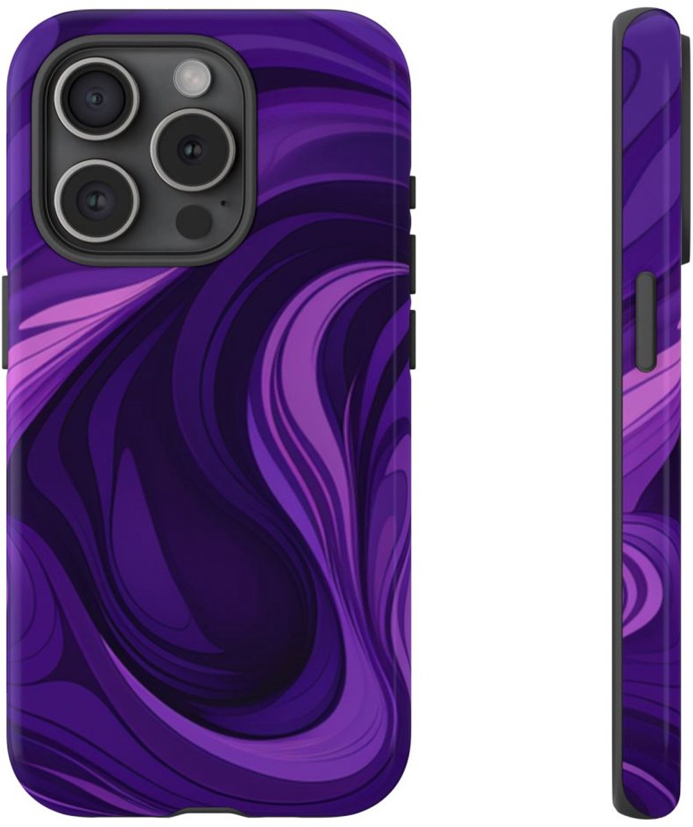 Paarse Abstracte Golfpatroon – Telefoonhoesje Geschikt voor iPhone 15 Pro