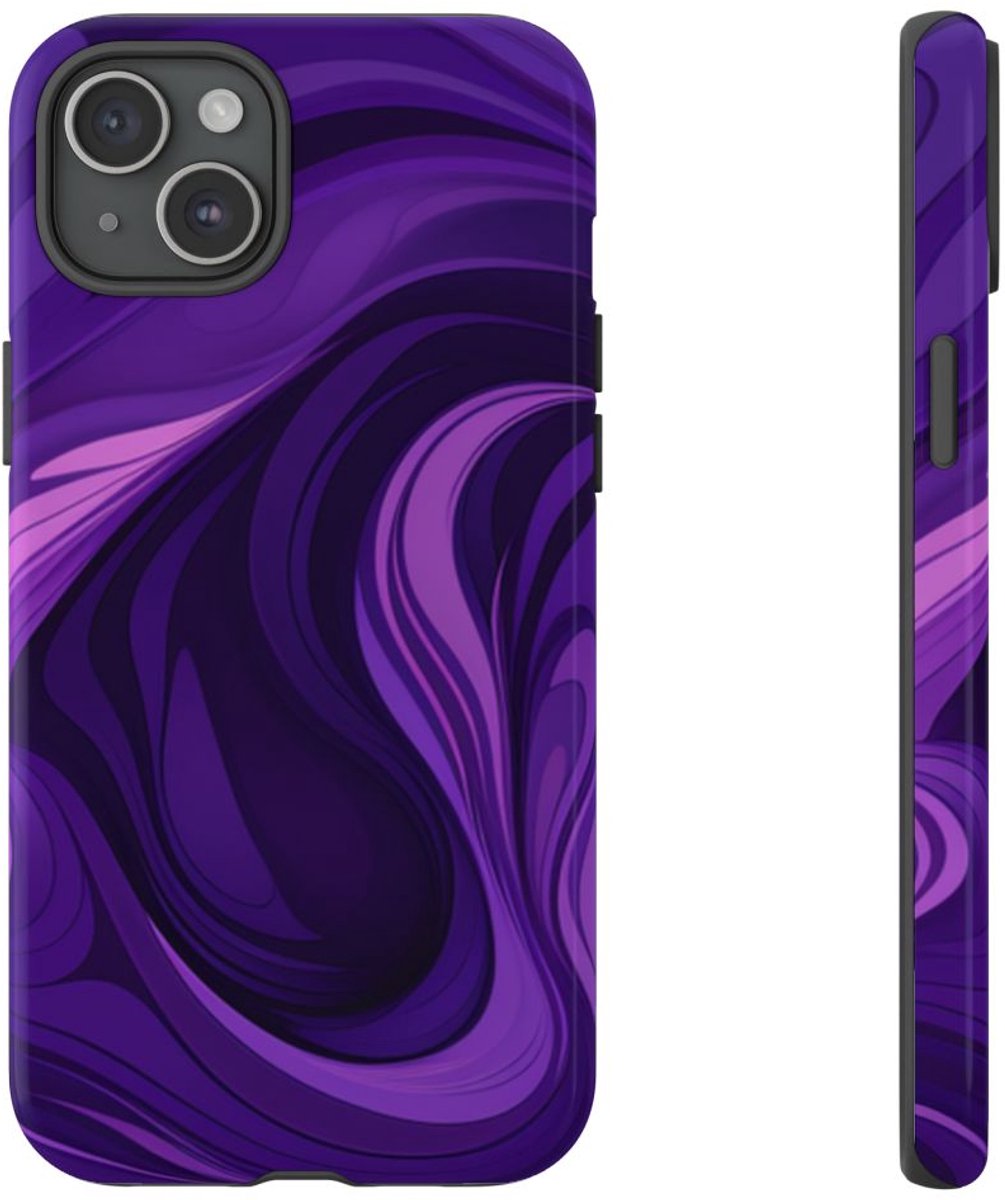 Paarse Abstracte Golfpatroon – Telefoonhoesje Geschikt voor iPhone 15 Plus