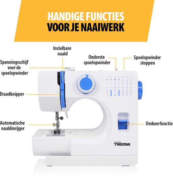 Tristar SM‑6003 Naaimachine 14 Patronen Automatische Draadinrijger Vrije Arm Led Licht Inclusief Accessoires Voor Beginners 2406410366