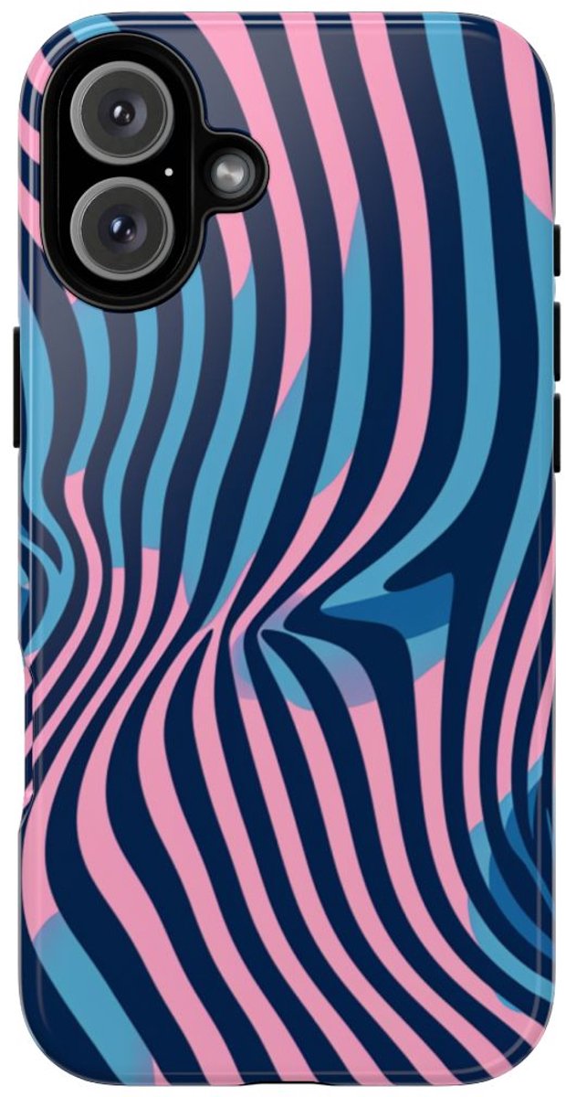 Golvend Blauw-Roze Optische Illusiepatroon – Telefoonhoesje Geschikt voor iPhone 16 Plus