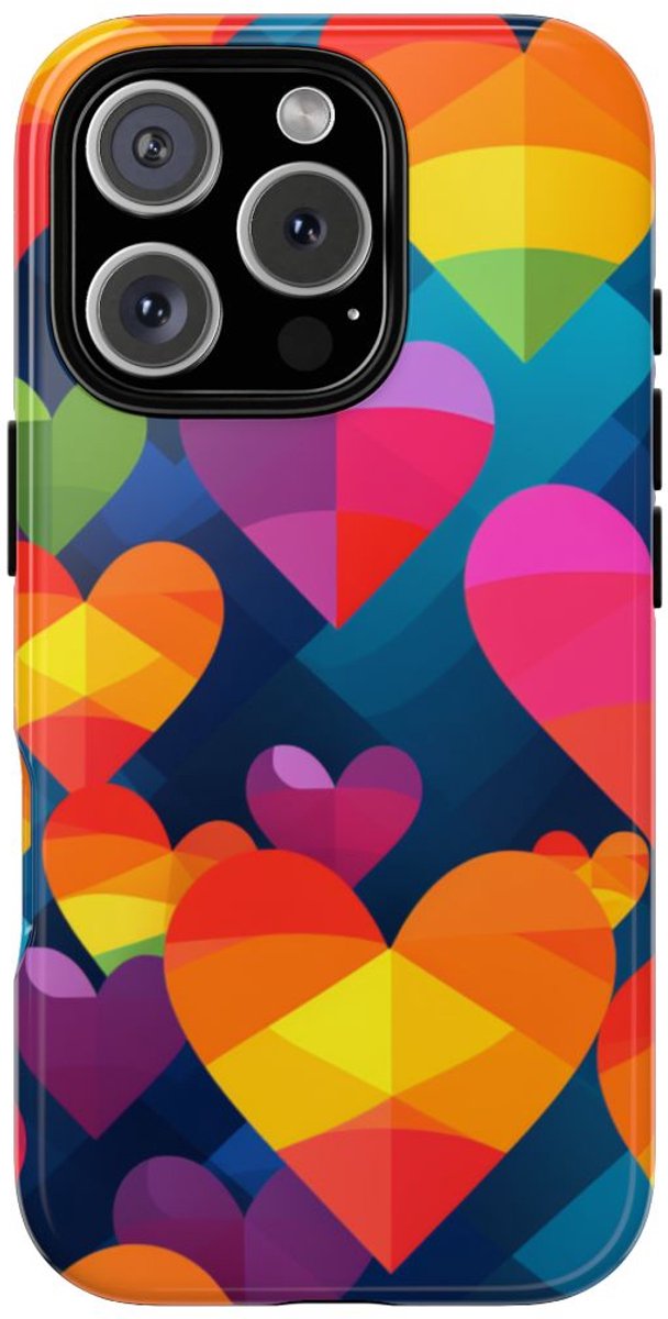 Kleurrijk Geometrisch Hartenpatroon – Telefoonhoesje Geschikt voor iPhone 16 Pro