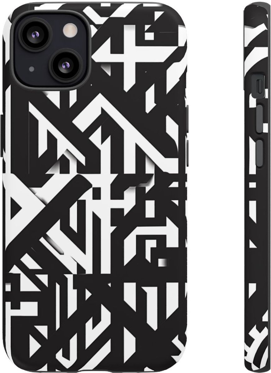 Zwart-Wit Geometrisch Patroon – Telefoonhoesje Geschikt voor iPhone 13