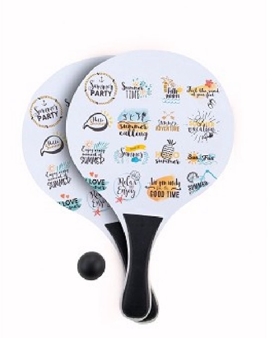 Beachball Set Zomerprint – Houten Bats met Bal in Net – Strandspel, Buitenspel & Recreatief Spel – Engelhart