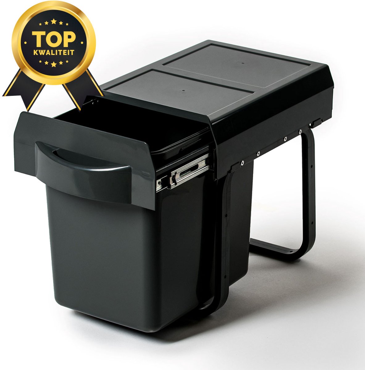 Eleganca afvalbak 16 Liter – Virtus - Inbouw Prullenbak – Inbouw Afvalemmer – Uittrekbare Prullenbak – Vuilnisbak -Afvalemmer Keuken – Hygiënisch – Ruimtebesparend Vuilnisbak – Antraciet – B26 x D36 x H34 cm