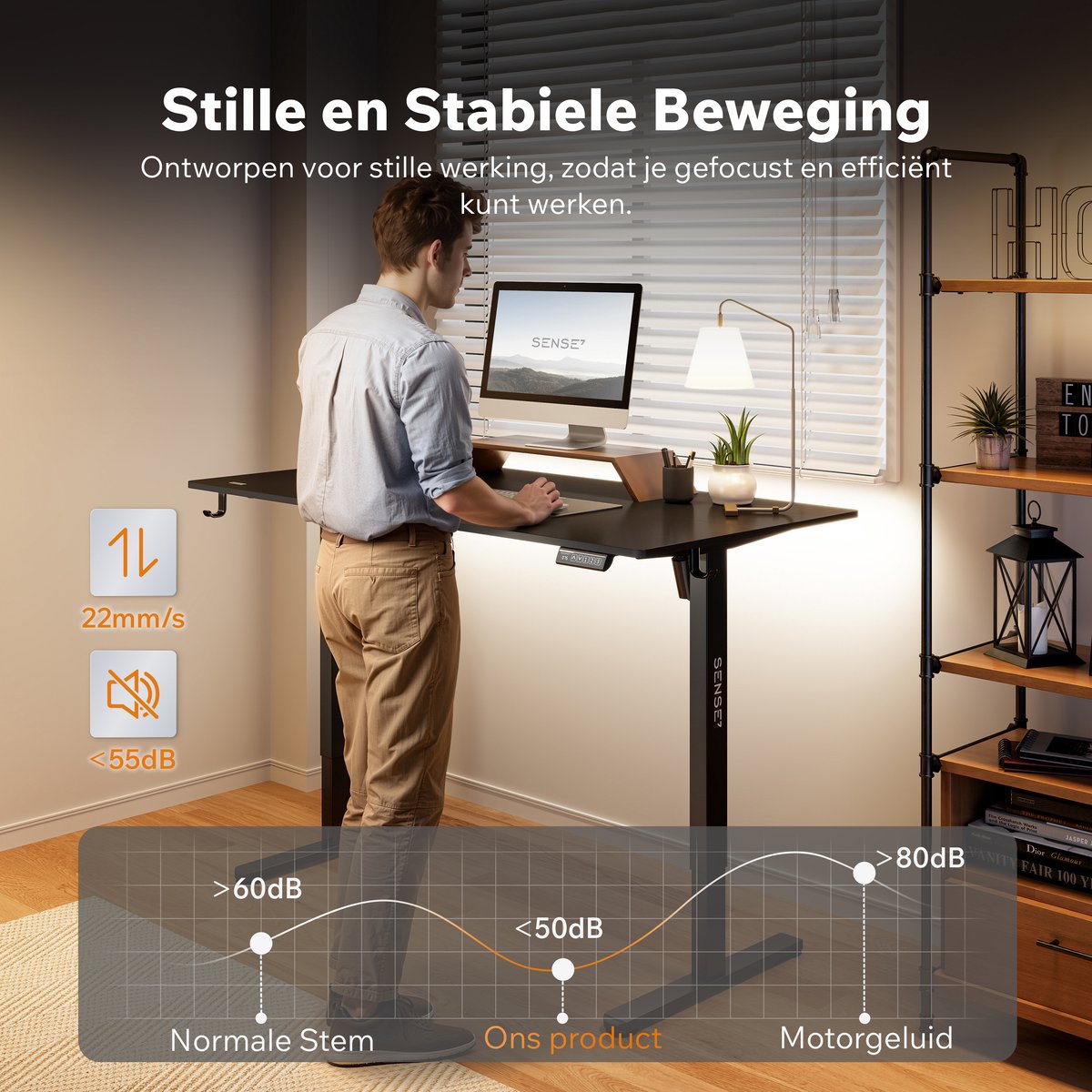 SENSE7 NOJO LIGHT - Zit Sta Bureau - 140 cm x 70 cm - Elektrisch bureau - Verstelbare bureau - Elektrische Hoogteverstelling - Hoogte 72-118 cm - Intelligent Bedieningspaneel - Zwart thumbnail 4