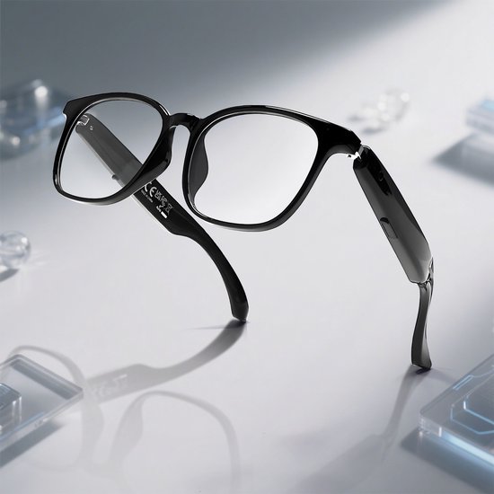 Slimme bril - Bluetooth-bril - AI Smart Translation-bril - Anti-blauwlichtbril met UV400-bescherming, muziek- en spraakondersteuning, realtime vertaling in meer dan 100 talen, reis-/vrijetijds-/buitenpartner (zwart montuur + anti-blauwlichtlenzen)