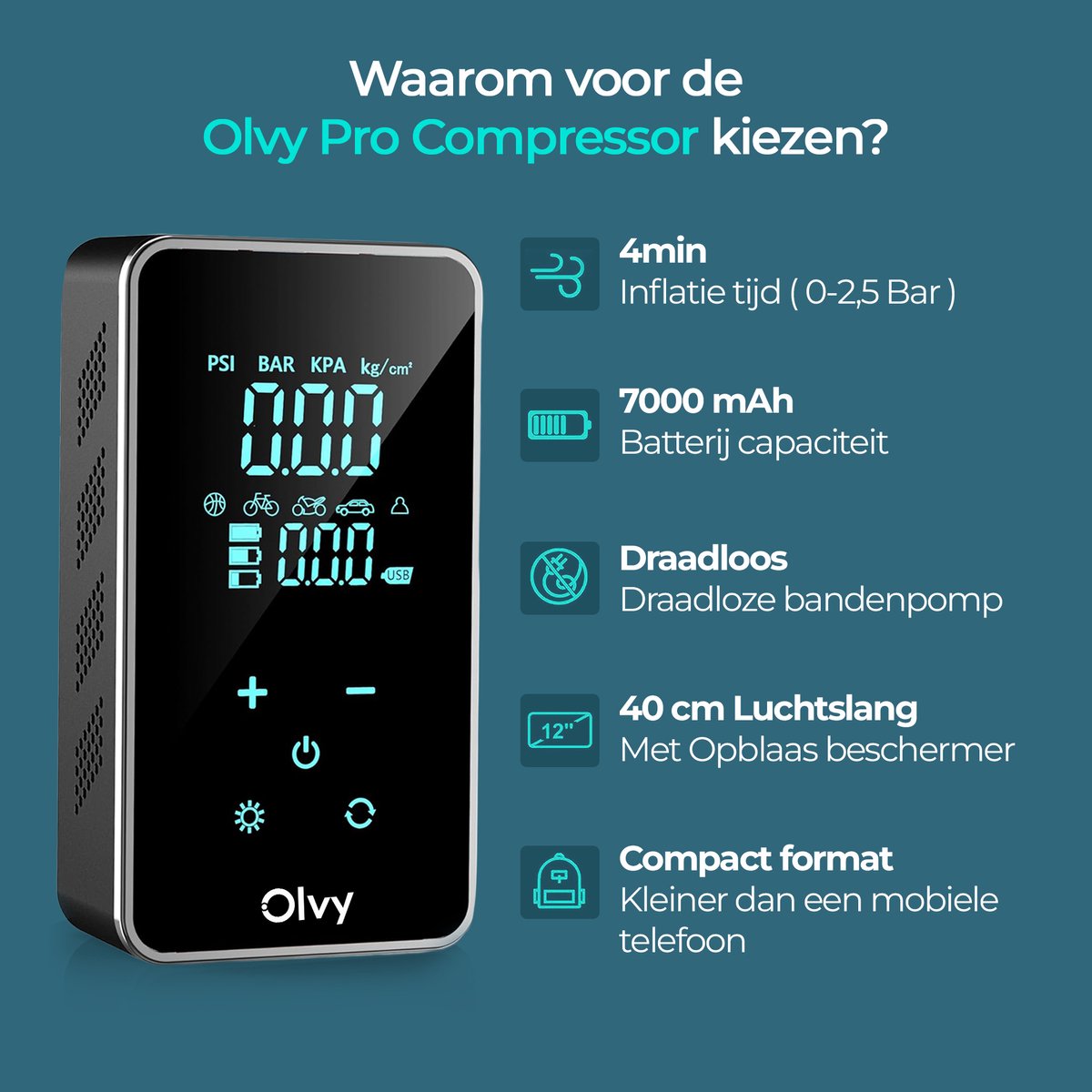Olvy Compressor Bandenpomp - Elektrische Bandenpomp thumbnail 4