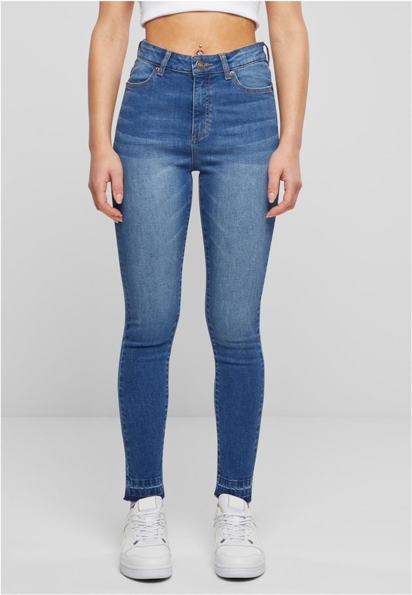 Urban Classics Dames Skinny-jeans met hoge taille en open zoom TB6865 Blauw