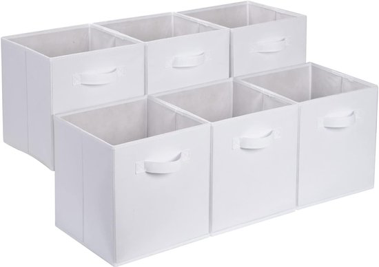 Mangata Vouwdozen, 33 x 38 x 33 cm, opbergkubus met touwgrepen, grote stoffen doos voor plankkubus, kledingorganizer, crème