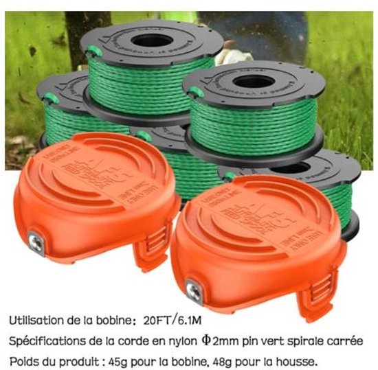 Pakket van 4 groene draadspoelen geschikt voor Black and Decker Gl7033 Gl8033 Gl9035 A6482 struikzaag, 4 draadspoelen + 1 spoelkap van Merkloos	 — afbeelding 4
