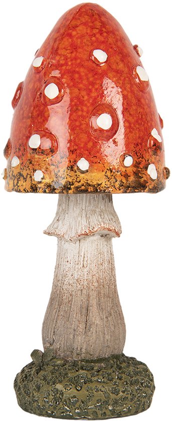 Clayre & Eef Decoratie Beeld Paddenstoel Ø 5x12 cm Rood Polyresin Herfst decoratie