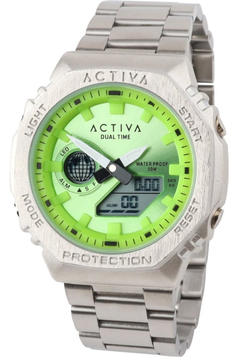 Activa x Invicta Digital ACWM423-005 Heren Horloge - Waterdicht - Digitaal - Quartz Uurwerk - met groene Wijzerplaat - 45mm