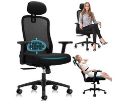Bureaustoel - Ergonomische Bureaustoel – Bureaustoelen voor volwassenen - 4D Lendensteun, 90°-130° Kantelbare Rugleuning (Vergrendelbaar), 150 kg Draagvermogen, Comfortabel en Duurzaam – Perfect voor Thuiswerken en Kantoor