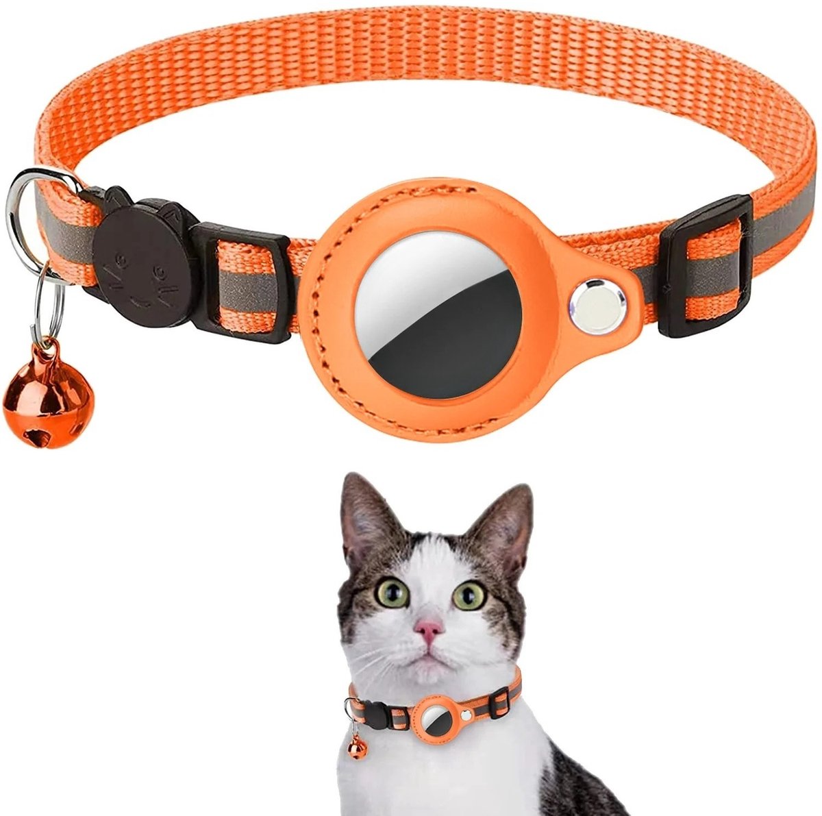 BlueTime ® - Kattenhalsband zonder Tag - Halsband Kat & Kitten met Kattenbelletje - Kattenbandje, Poes, Kattenriem air & Tuigje met Houder - Oranje