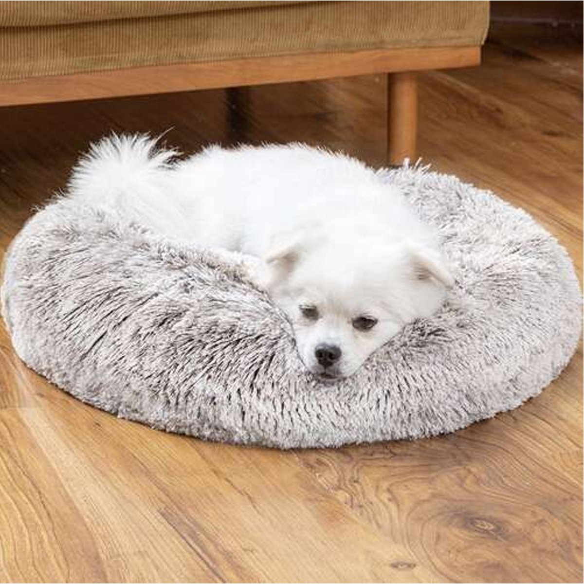 Purlov Honden/kattenmand/kussen - grijs - D60 cm - Huisdieren lig/slaap kussen - dikke warme ondergrond - hondenmand – foto 3