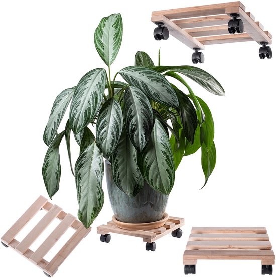 KADAX Plantroller met draaiende wielen, 30 cm, bloemenroller voor flexibel verplaatsen van planten en bloempotten, houten plank op wielen (rechthoekig, 1 stuk)