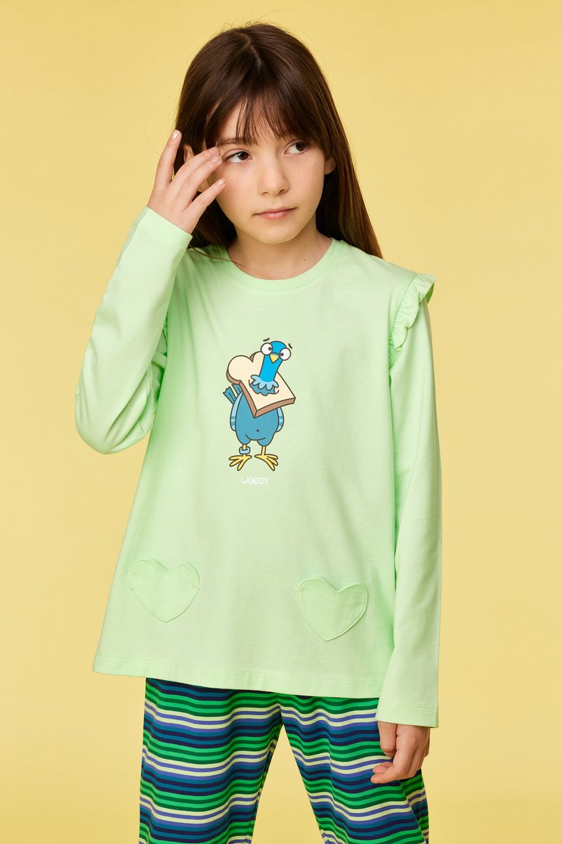 Woody Meisjes-Dames pyjama groen - maat S