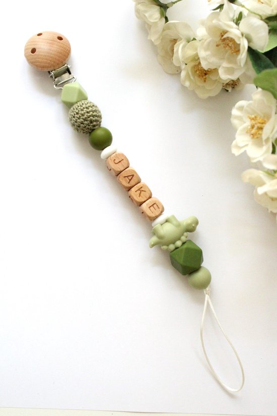 Speenkoord met Naam Jongen Dino - BINNEN 24U VERZONDEN! - Groen - Gepersonaliseerd - Speenkoord clip - Kraamcadeau - Speenketting met Naam - Speenclip - Babycadeau - Babyshower van Merkloos — afbeelding 2