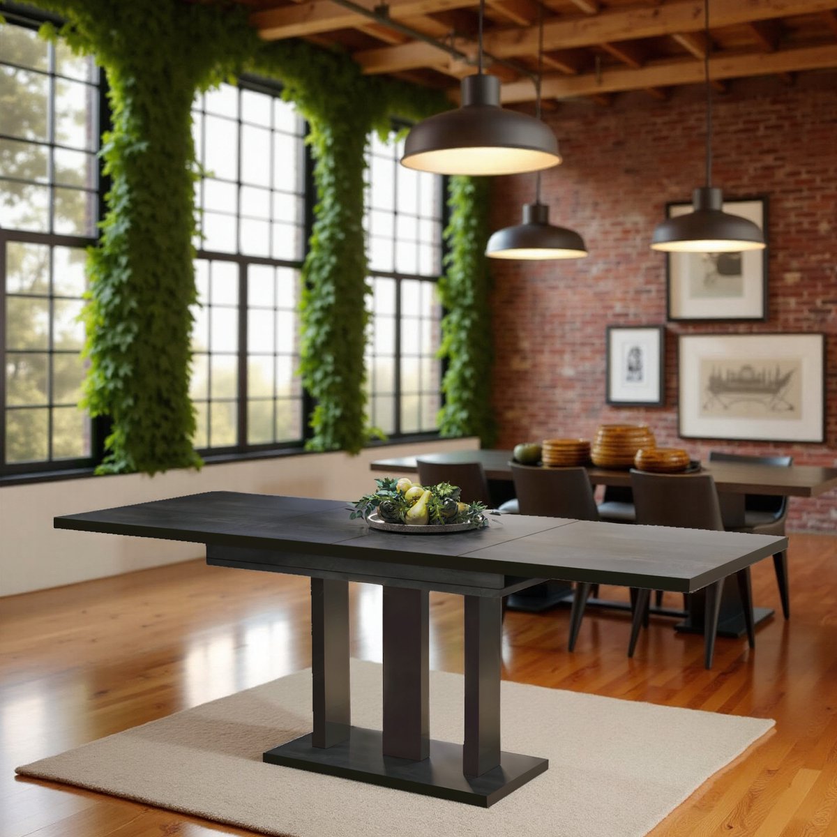 Amplier Luxe Uitschuifbare Eettafel – Industriële Betonlook met Zwarte Randen – 130-210x80x76 cm – 8 Personen – Moderne Houten Tafel – Stevig & Stijlvol – Gemakkelijk te Monteren ganeey