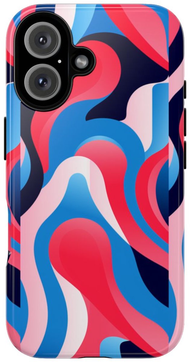 Blauw-Rood Abstract Golvend Patroon – Telefoonhoesje Geschikt voor iPhone 16