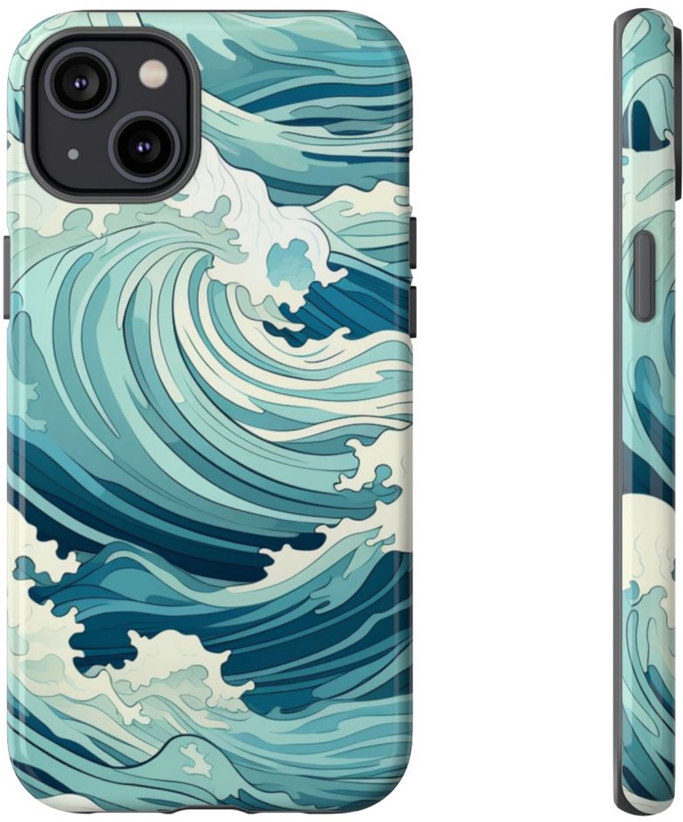 Ocean Wave Patroon – Glanzend Stevig Telefoonhoesje Geschikt voor iPhone 14 Plus