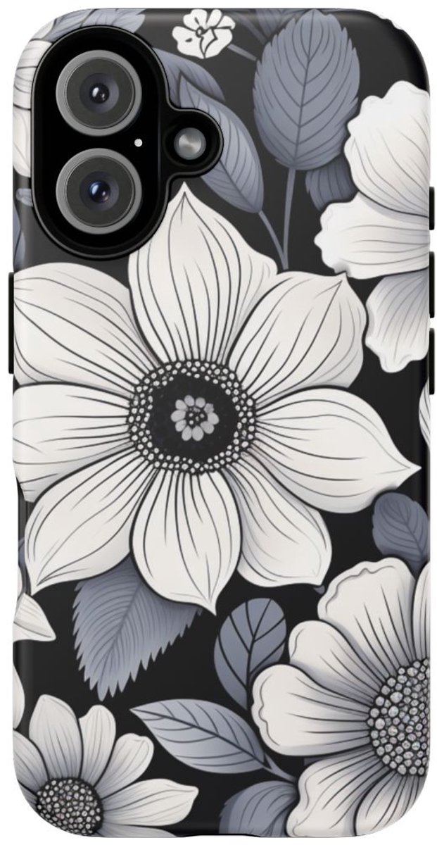 Zwart-Wit Bloemenpatroon – Telefoonhoesje Geschikt voor iPhone 16