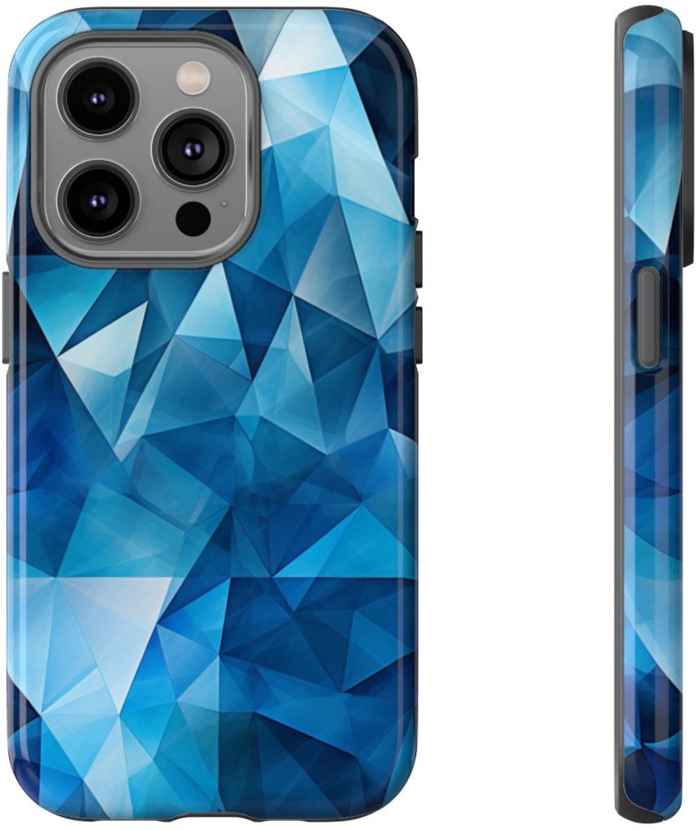 Blauw Geometrisch Driehoekenpatroon – Telefoonhoesje Geschikt voor iPhone 14 Pro