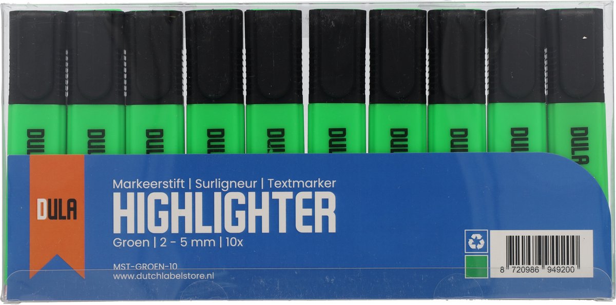 Markeerstiften groen - Markeerstift - Fluostiften - Markeren - 10 stuks - DULA