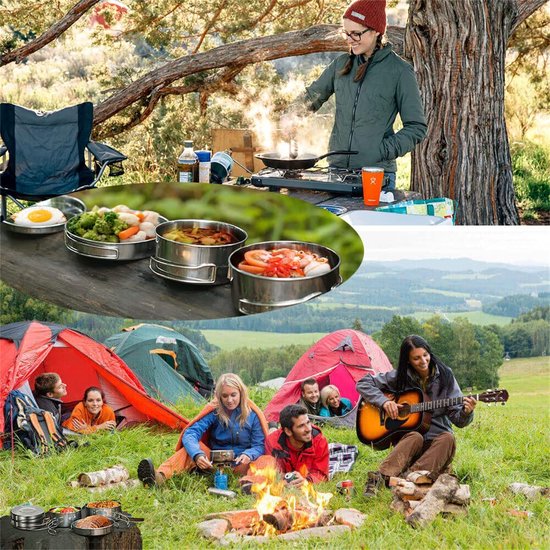 4-delige RVS Camping Kookset - Opvouwbare Outdoor Potten en Pannen, Lichtgewicht en Duurzaam, Ideaal voor Kamperen, Wandelen en Picknicks van Merkloos — afbeelding 2