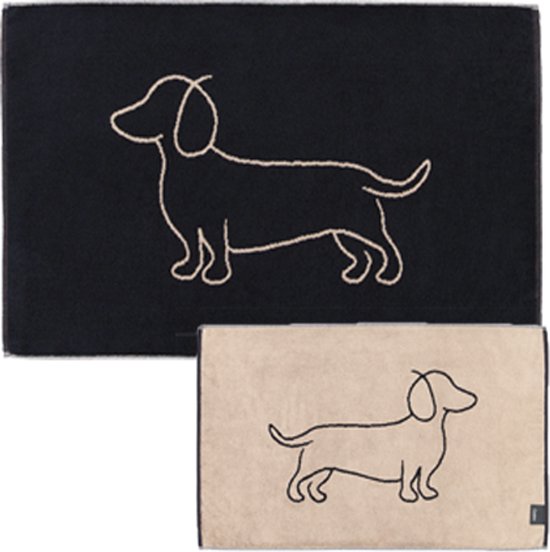 Teckel - tapis de bain - chien - paillasson - tapis de salle de bain - tapis - 50x80cm - beige - noir - imprimé teckel - recto-verso