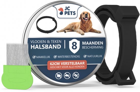 Vlooienband - Hond en Kat - Vlooien Hond - Alle Maten - JC Pets Tekenband voor Hond - Diervriendelijk - Incl. Vlooienkam - Zwart