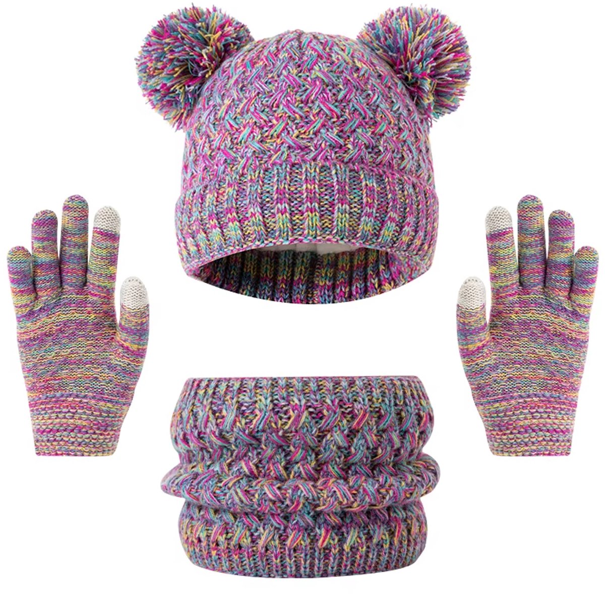 3-delige Winterset Kind – Verdikte Gebreide Kindermuts, Sjaal en Handschoenen Set met Sneeuwvlokpatroon | Warme Kinder Winteraccessoires 4-8 Jaar