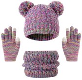 Gebreide muts 3 stuks kinderen wintermuts handschoen sjaal sets gebreide peutermuts touchscreen wanten nekwarmer voor jongens meisjes 5 14 set sjaal hoofdband muts, geel, One size