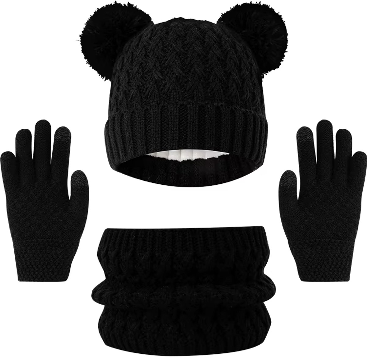 3-delige Winterset Kind – Verdikte Gebreide Kindermuts, Sjaal en Handschoenen Set met Sneeuwvlokpatroon | Warme Kinder Winteraccessoires 4-8 Jaar