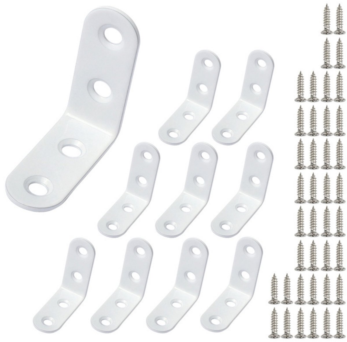 TOVBMUP 10-pack - Metalen hoekverbinders - 90 graden - 40 x 40 mm - 4 gaten - Metalen meubelhoeken - Kleine hoeken - Schroeven - Voor het versterken van houten meubels, tafels, stoelen, kasten