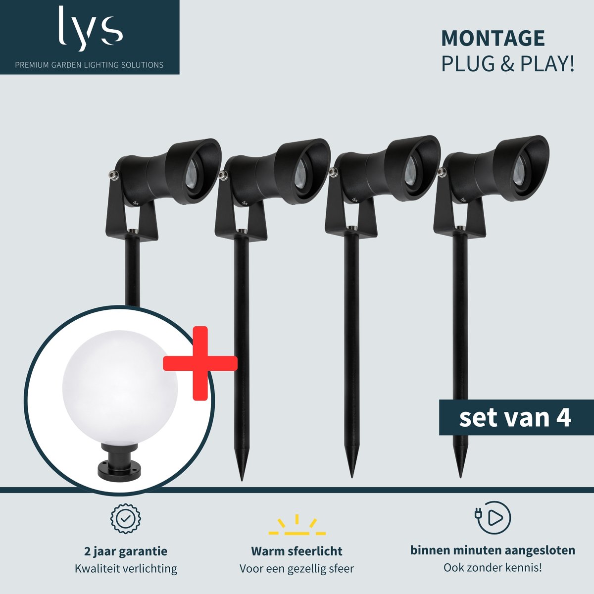 Lyslight Ilva Prikspot Set van 4 - Tuinspots voor buiten - Binnen minuten aangesloten - Aluminium buitenverlichting - Milieuvriendelijk Alternatief voor Zonne-energie Tuinverlichting