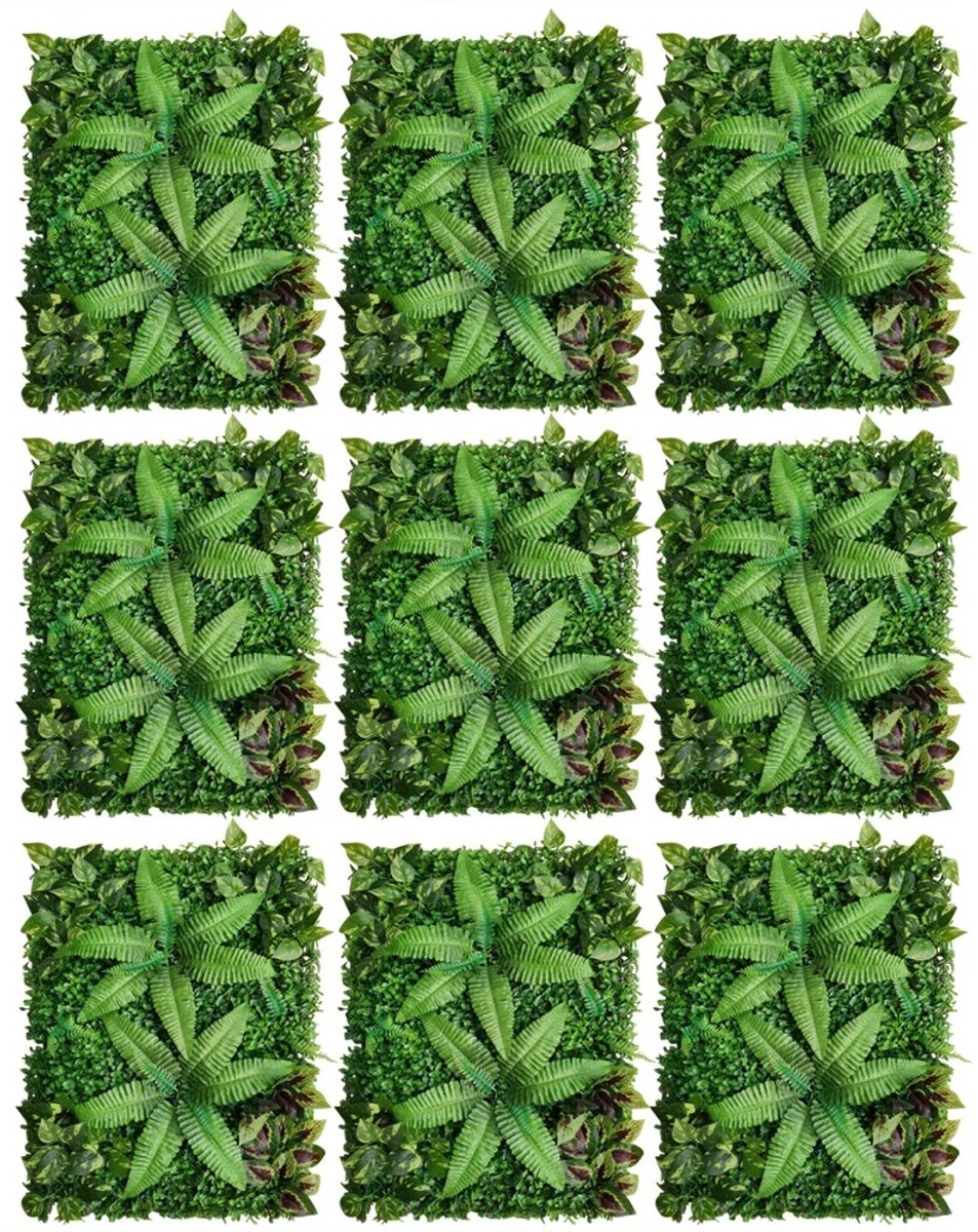 Kunstmatige Grasmat Wandpanelen – 9 Stuks 60x40 cm – Hoogwaardige Kunstgras Hegmatten - Kunsthaag - UV Bestendig – Balkonscherm - Groene Privacy Schutting & Achtergrond Decoratie
